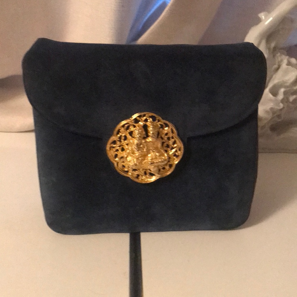 Judith leiber blue suede accordion bag